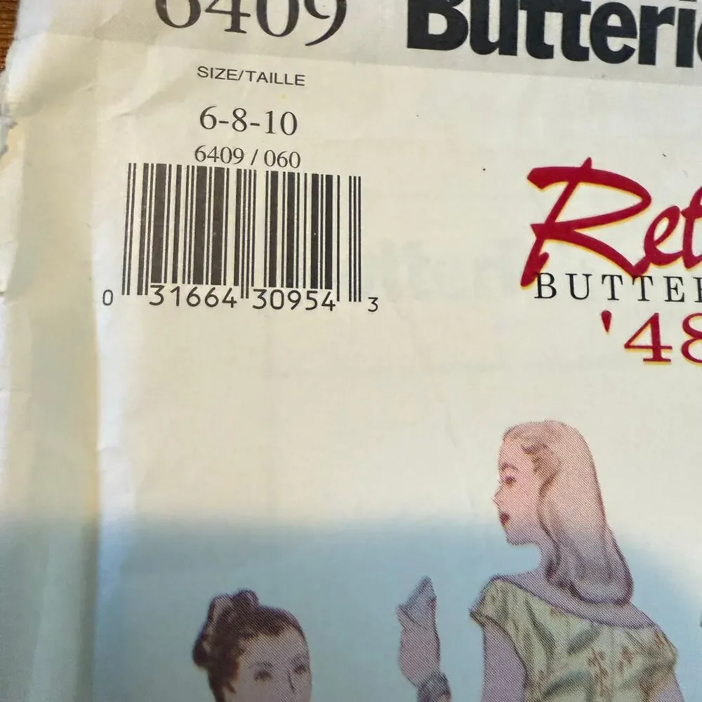 Butterick 6409 Vintage 1948 Reissued Pattern Off Shoulder Lined Fit Flare 6 8 10